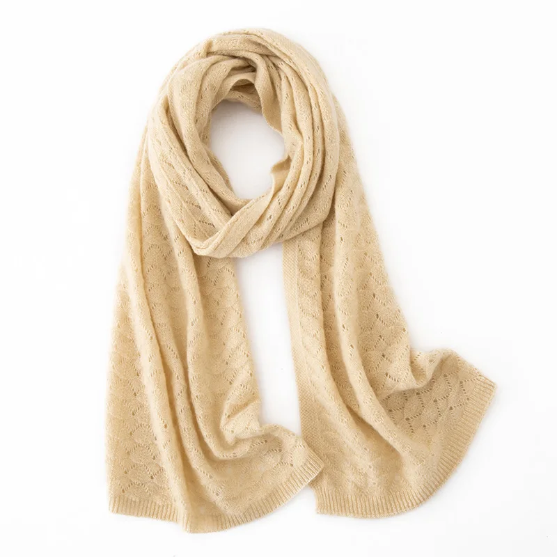 

"Luxury 100% Cashmere Scarf for Women – Winter Warm Lace Knit Shawl, Ultra-Soft Lightweight Wrap, Elegant Hollow Out Design,