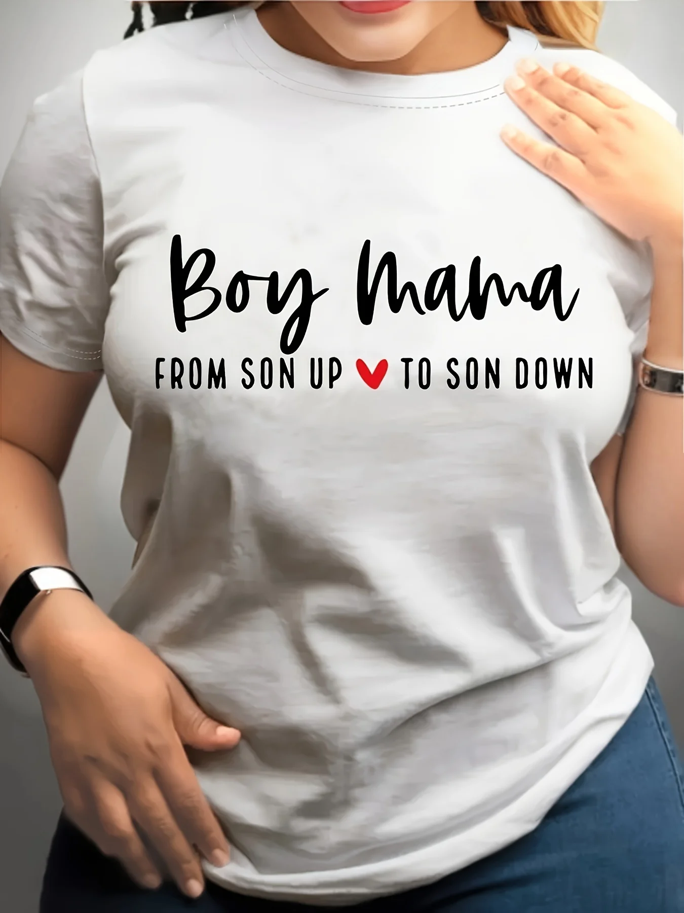 

Boy Mama Letter Print T-shirt, Short Sleeve V Neck Casual Top For Summer & Spring, Women's Clothing