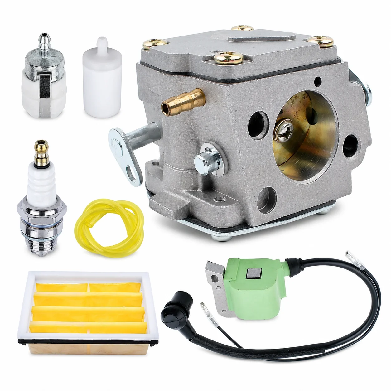 Carburetor Air Fuel Filter + Line Ignition Coil Spark Plug Kit For Husqvarna 268 272 272XP 61 266 Chainsaw Replaces 503901401