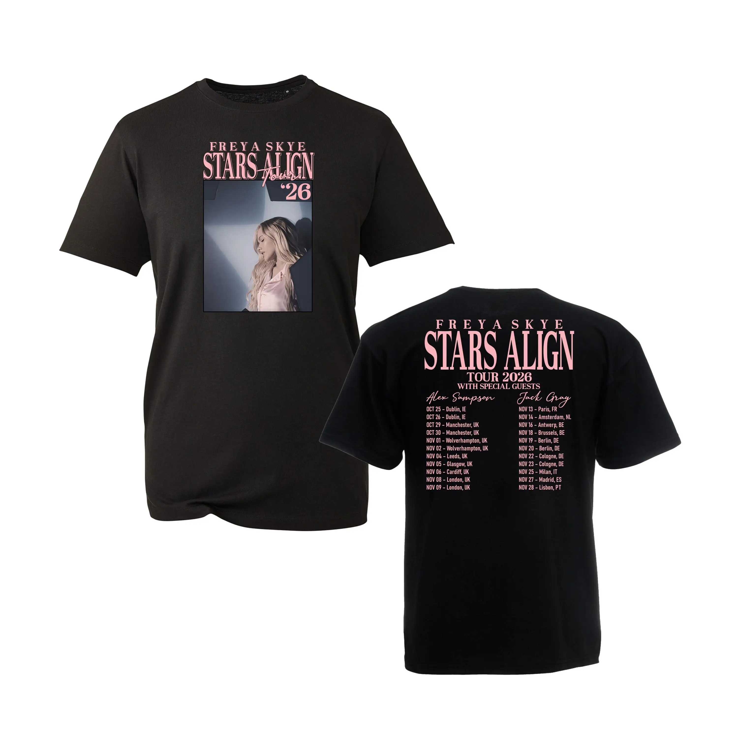 2026 New Freya Skye Oversized Unisex Streetwear Stars Align Tour Double Sided Graphic T Shirt Music Concert Portrait Fan Tee
