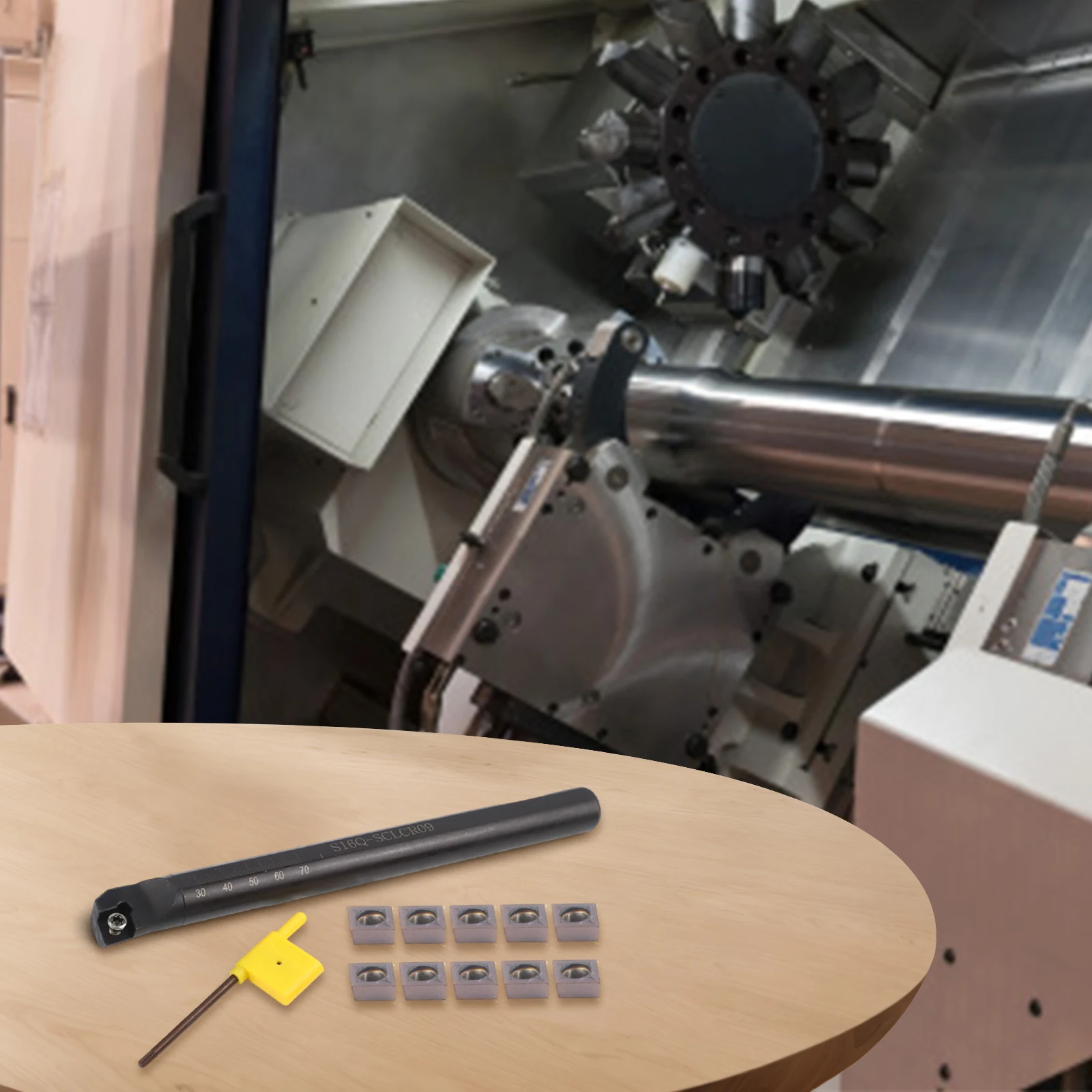 

16mm S16QSCLCR09 Boring Bar Turning Tool Lathe Holder with 10 CCMT09T304 Blades for Efficient Cutting Performance
