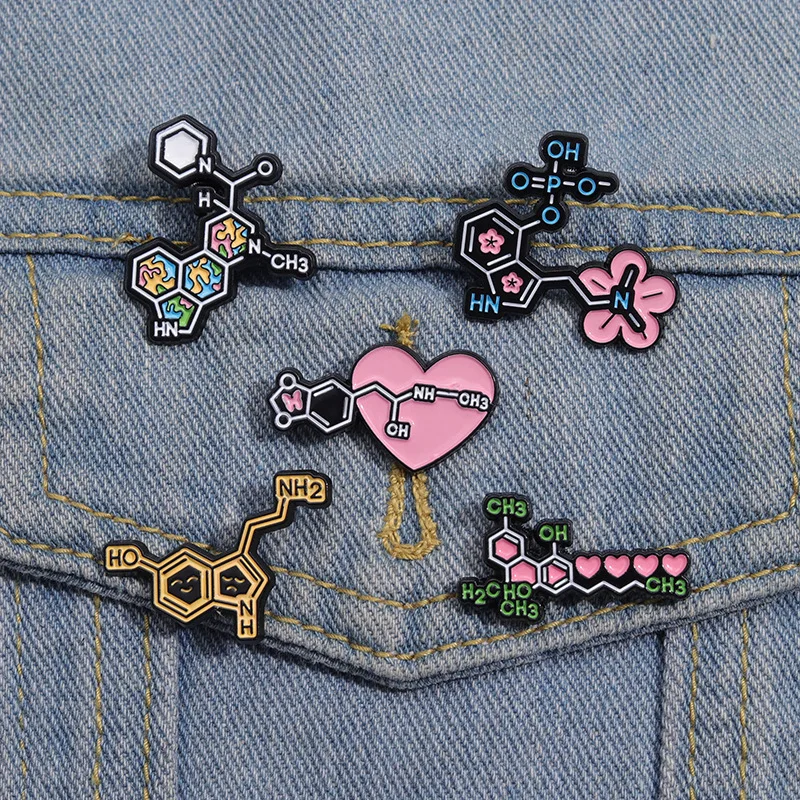 Creative Chemical Molecular Structure Enamel Brooch Funny Love Flower Science Metal Badge Fashion Sweater Denim Lapel Pin Jewelr