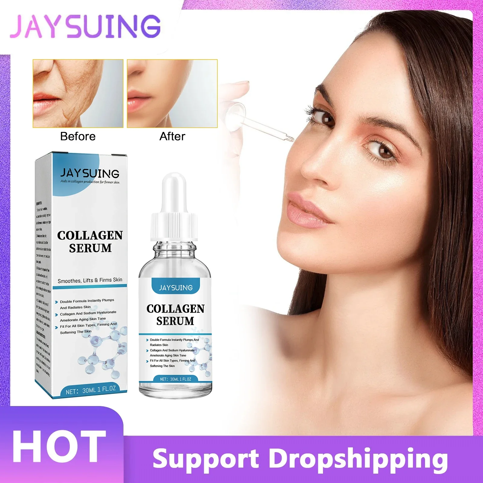Brighten Face Serum Reduce Wrinkle Remove Fine Lines Lifting Firming Face Smoothing Nourishing Skin Care Anti-Aging Essence 30ml