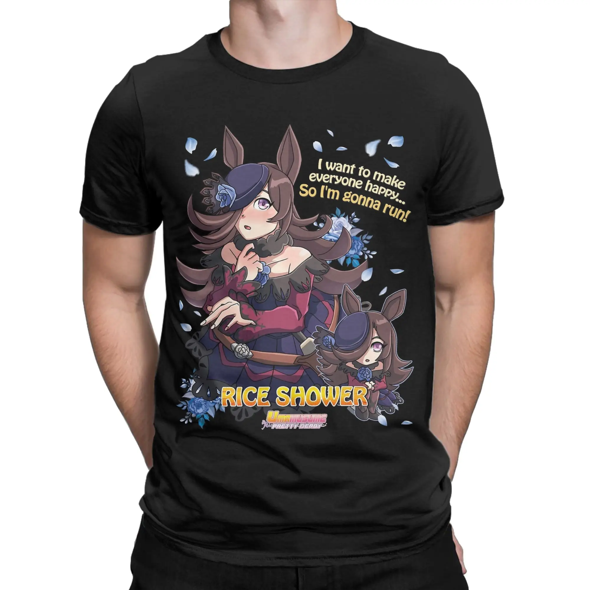 Umamusume Pretty Derby Rice Shower T Shirt Men's  Cotton Crazy T-Shirts Crewneck  Tee Shirt Short Sleeve Clothing Summer