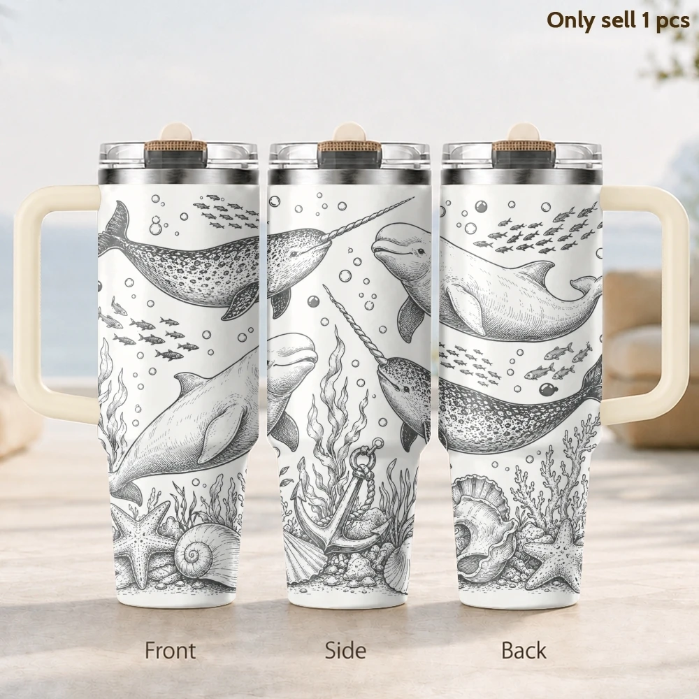 Ocean World Vacuum Flasks 40oz 3rd Gen Vacuum Insulated Stainless Steel Tumbler Cup with Handle Straw Lid for Gifts