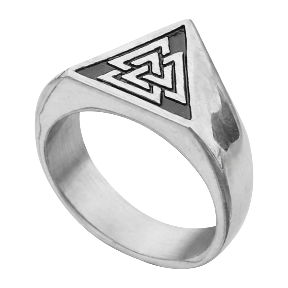 Vintage Nordic Viking Ring Titanium Steel Minimalist Triangle Symbol Signet Ring Retro Antiqued Rune Protector Amulet Ring