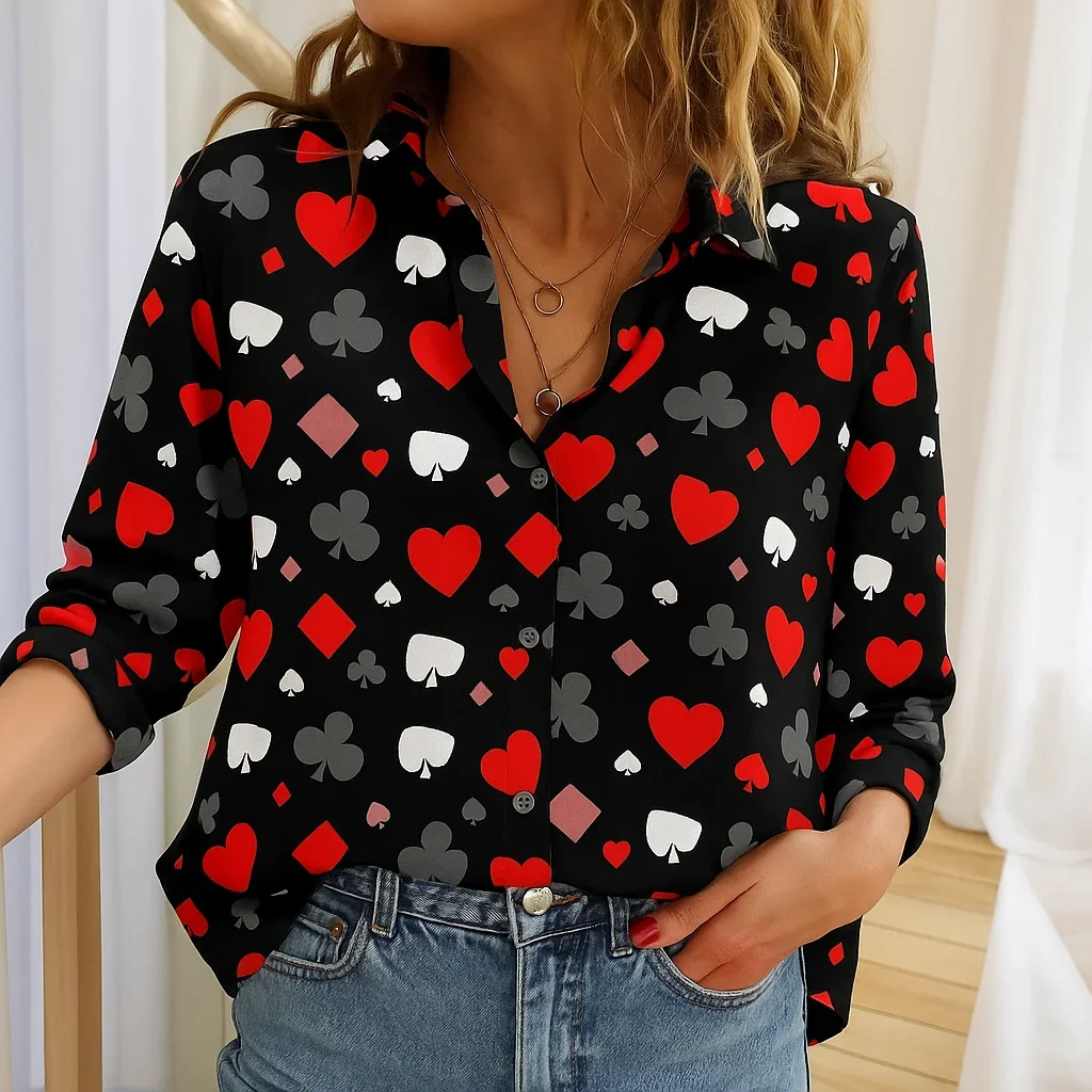 المرأة بوكر نمط طويلة الأكمام س الرقبة قميص موضة جديدة شخصية بلوزة عادية الخريف الشتاء قميص الإناث بلايز الربيع