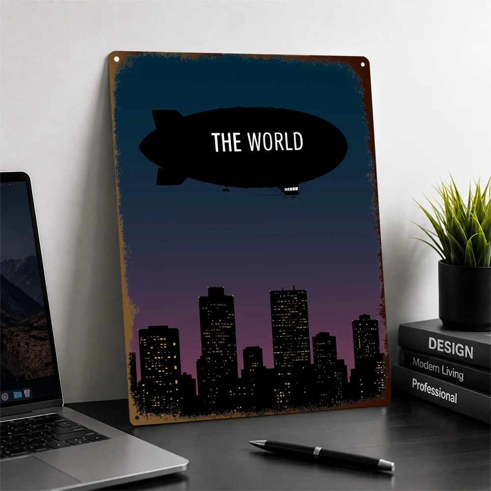 Scarface Blimp City Skyline Aluminum Poster Cinematic Wall Art For Entertainment Room Personalized Metal Sign Housewarming Gift