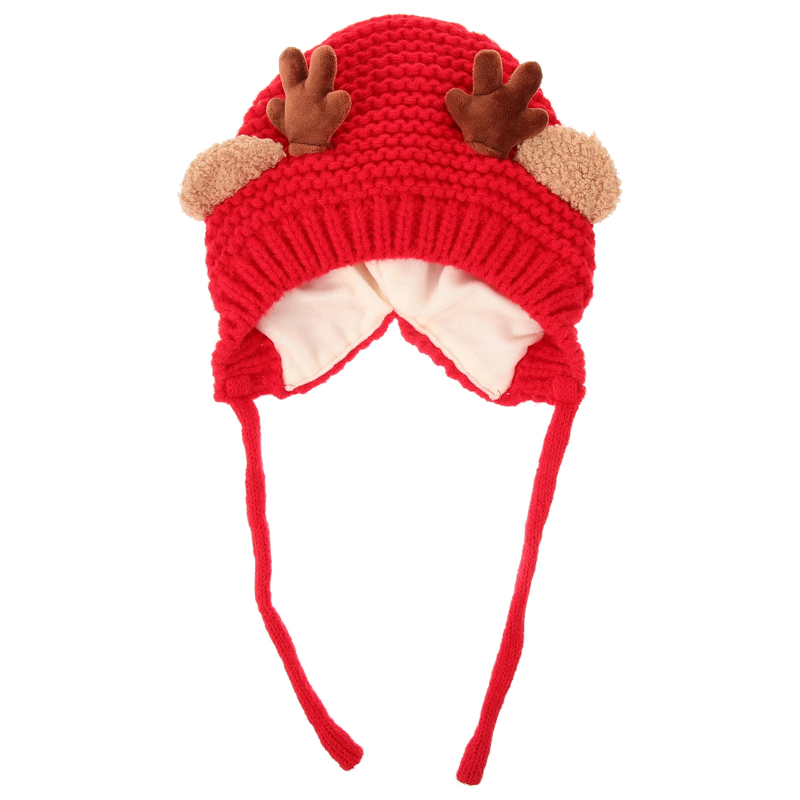 

Children Adorable Antler Hat Red 1-5yrs Winter Warm Christmas Woolen Knitted Caps Thick Breathable Thermal Windproof