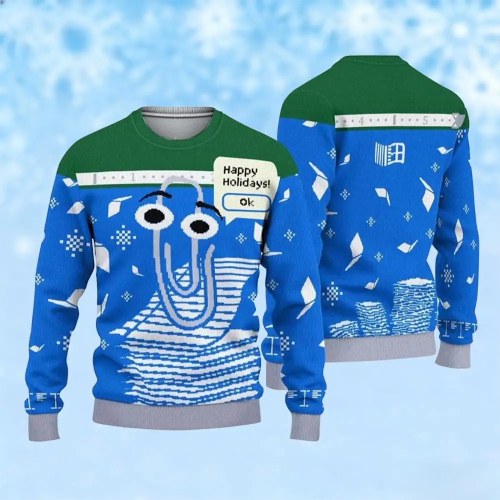 مضحك لطيف مشبك ورق قبيح عيد الميلاد سترة الرجال النساء شخصية ثلاثية الأبعاد طباعة البلوز سترة مهرجان فريد طويلة الأكمام بلايز