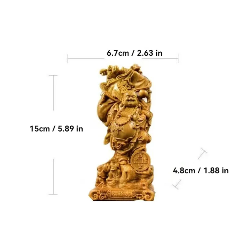 wood carving Big Belly Laughing Buddha sculptures and figurines characteristics Home Room Office Wealth Luck Feng Shui Decor view 6