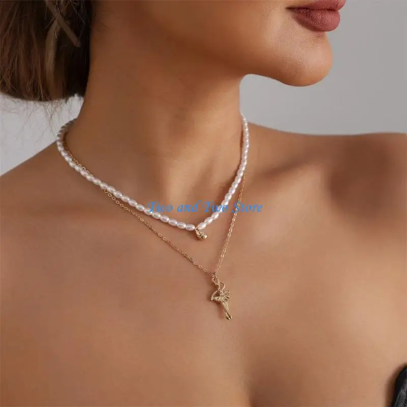 

HX6F Unique Dancer Inspired Pearls Necklace With Adjustable Chain For Any Occasion