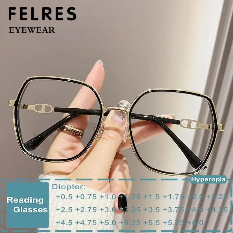 New Vintage Square Metal Frame Reading Glasses Fashion Women Optical Eyewear Anti Blue Light Prescription Presbyopic Glasses