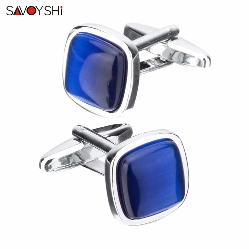 

SAVOYSHI Luxury Blue Opal Stone Cufflinks for Mens women Shirt Accessories High Quality Square Cuffling Custom Jewelry Gift