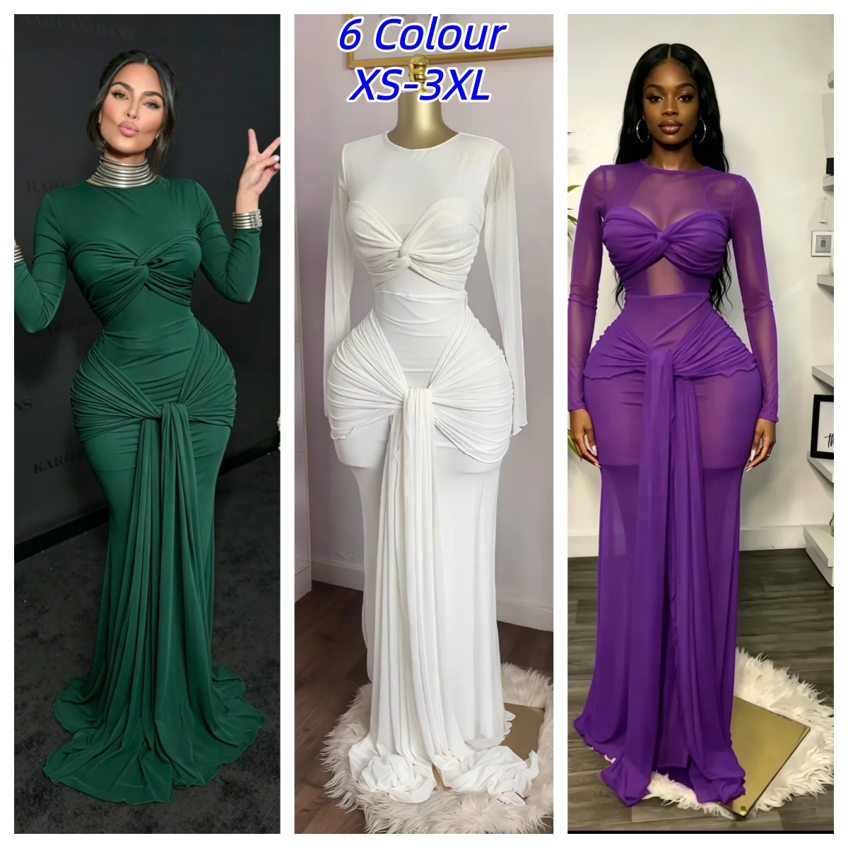 Elegantes Brautkleid für Damen mit Mesh-Einsatz, Langen Ärmeln, Maxi-Länge, Schleife, Schlankem Schnitt, Sexy für Urlaub, Club, Party, Abendveranstaltungen und Hochzeiten