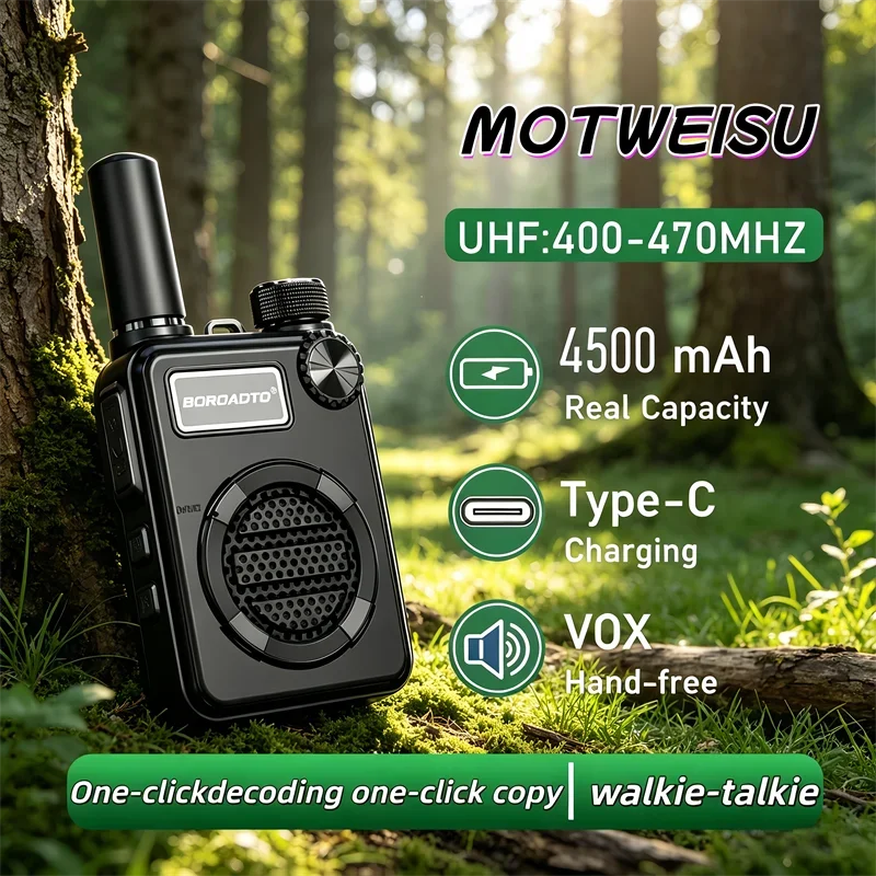 New UHF 400-470MHz Walkie Talkie Two Way Radio Rechargeable Type-C VOX Hand Free One Click Code Breaking Busy Lockout Durable