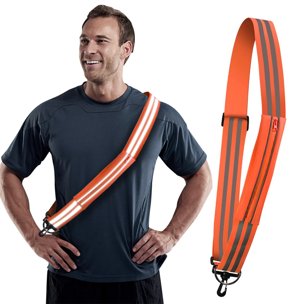 Reflective Shoulder Strap Reflective Belt Adjustable Running Belt with Pouch Elastic Belt High Visibility for Night Activities