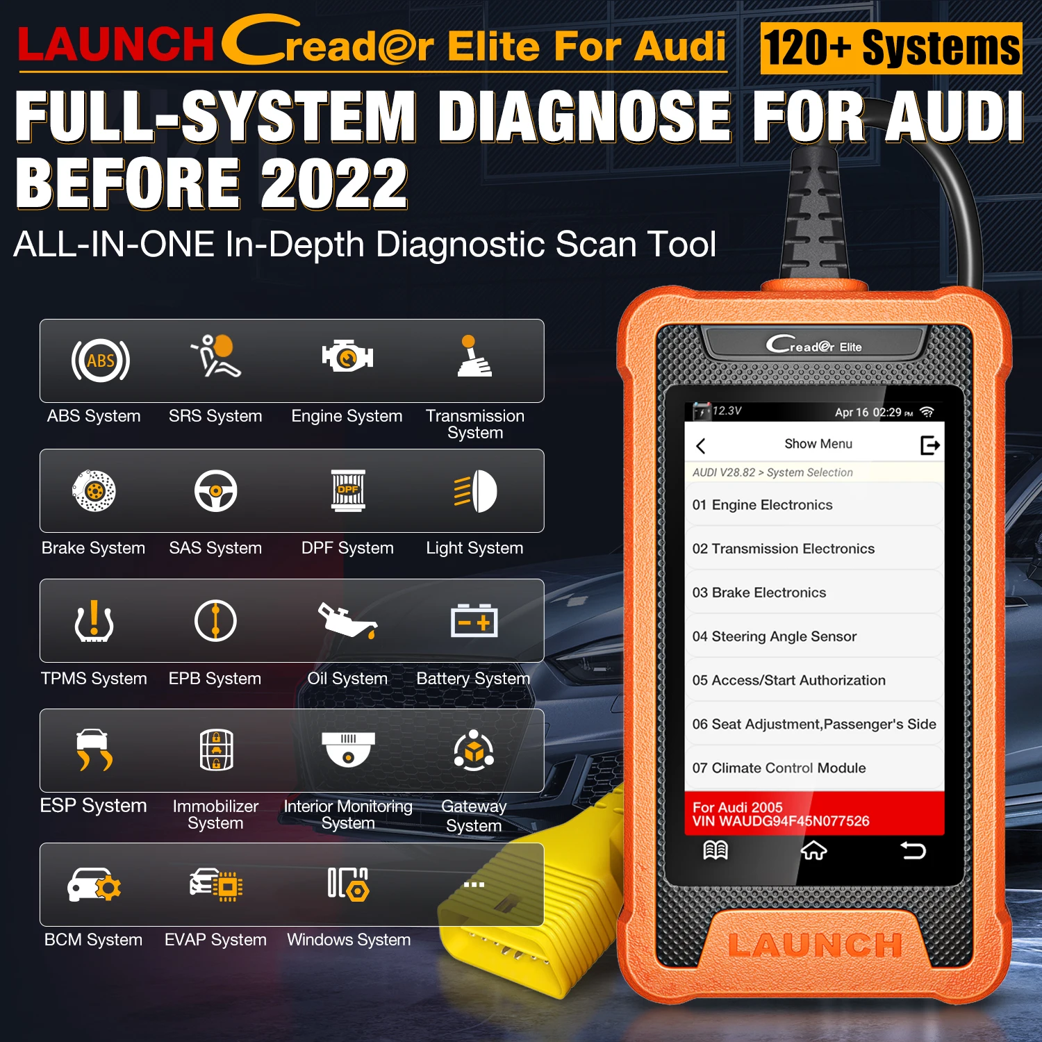 LAUNCH X431 Creader Elite Full System Diagnostic Tools Online ECU Coding OBD2 Scanner Active Test 31+ Reset For BENZ/BMW/AUDI