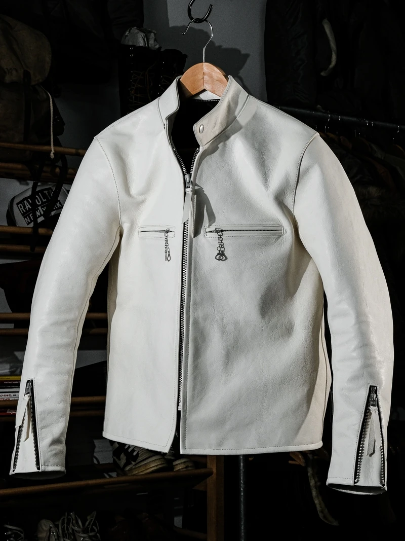 

Оригинальная кожаная мотоциклетная куртка из козьей кожи, облегающая, в стиле ретро, модная, городская, укороченная, молодежная.