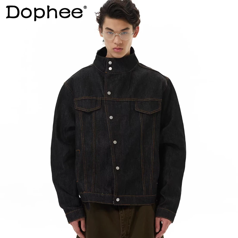 

Male Female Couples 2026 Spring New High-end Loose Chic Jackets Trendy Oblique Button Denim Jackets Single-breasted Simple Tops