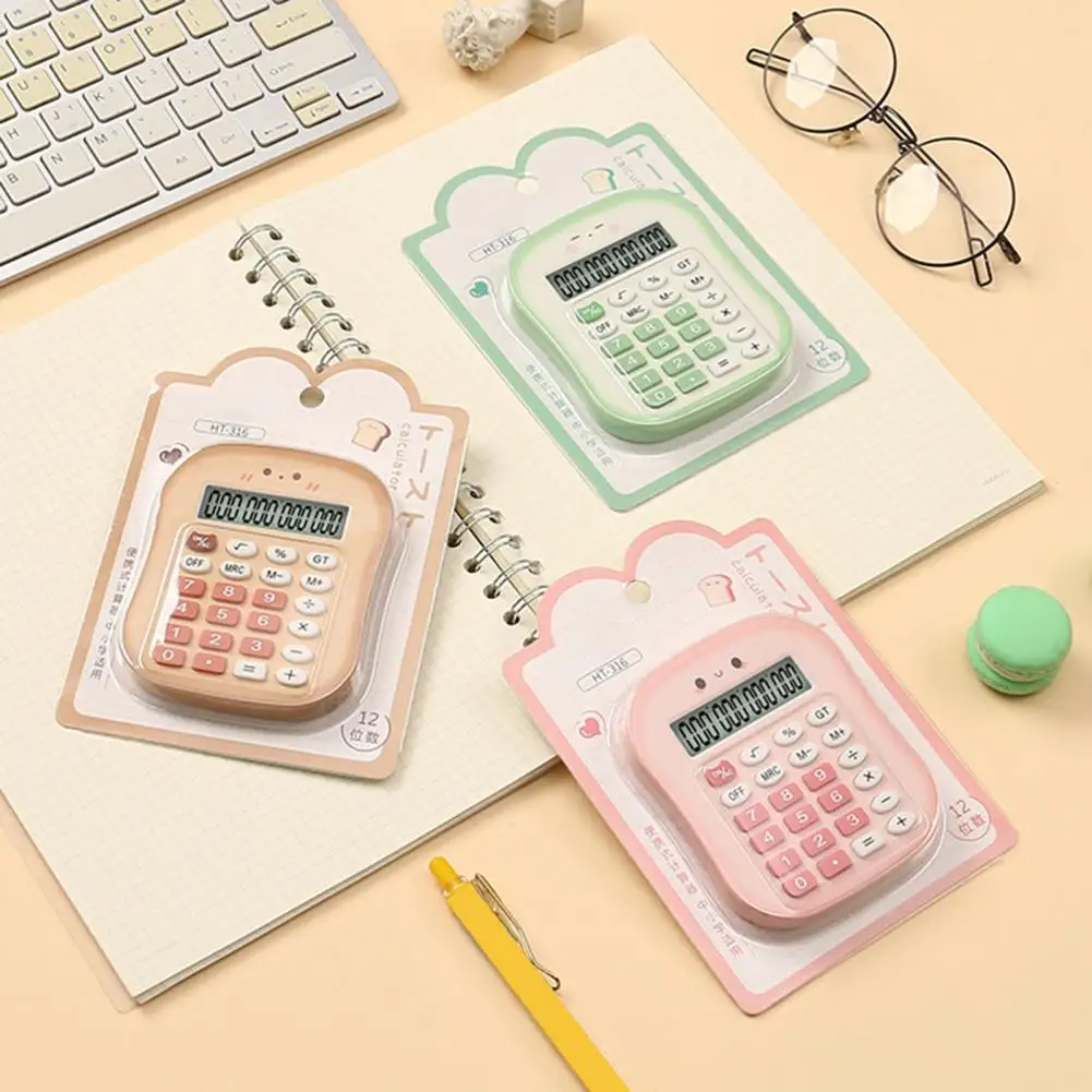 เครื่องคิดเลขขนาดเล็กน่ารักเครื่องคิดเลขใช้แบตเตอรี่สีสันสดใสพร้อมจอแสดงผล LCD ปุ่มใหญ่12หลักสำหรับใช้งานง่าย