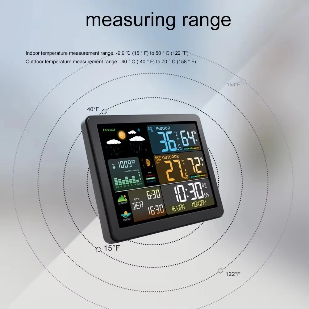 Meteorological clock New Color Screen Multifunction Weather Clock-Displays Sunrise and Sunset Times,Digital Wireless Temperature