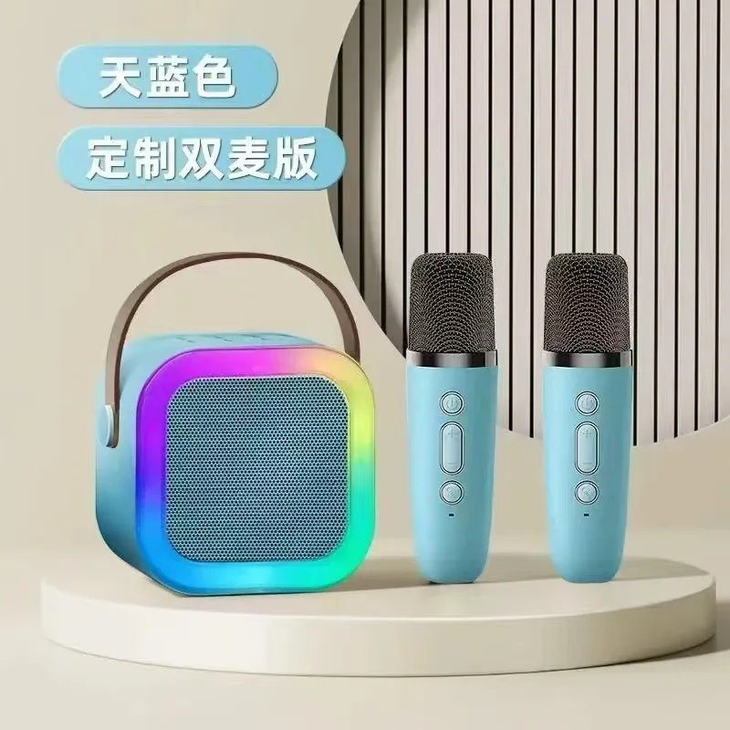 XIAOMI K12 Kablosuz Bluetooth Mini Hoparlör, 2 Mikrofonlu, Kablosuz Hoparlör Kutusu Karaoke Ev, Renkli Ortam Işığı