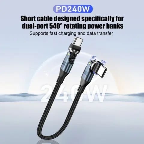 540° Rotation USB C to USB C Cable PD 240W Short 0.25m Fast Charging Data Transfer Cable for iPhone 16/17,Samsung,Huawei,Xiaomi