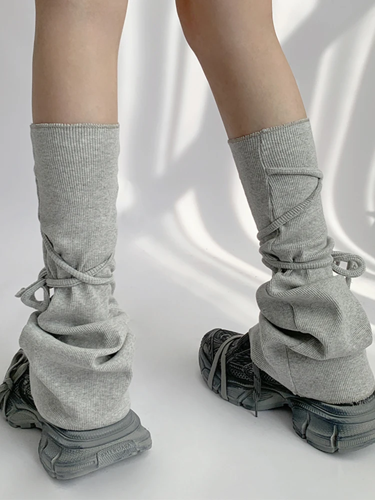 جوارب نسائية رمادية بتصميم Y2K لغرفة الدراسة الليلية، جوارب نصفية مع فيونكة وقاع واسع، مصنوعة من القطن المريح لجميع المواسم