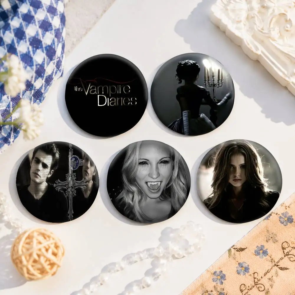 A-The V-Vampire Diaries-es Snap-in Pins Cartoon Character Round Creative Brooches For Backpack Accessories Jewelry Gifts