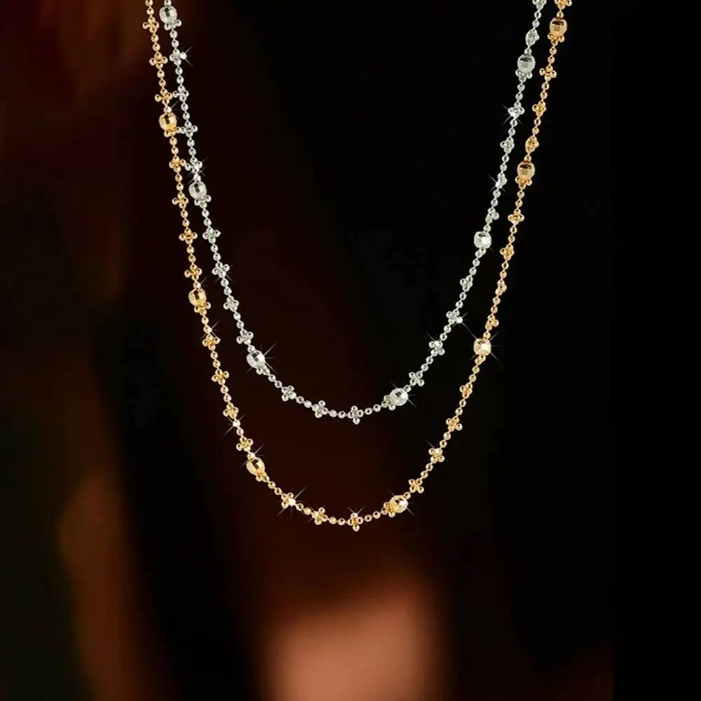 

Sparkling 925 Sterling Silver Diamond Cut Beads Necklace For Women Mirror Polishing Strong Reflection Shinny Chokers In 2 Colors