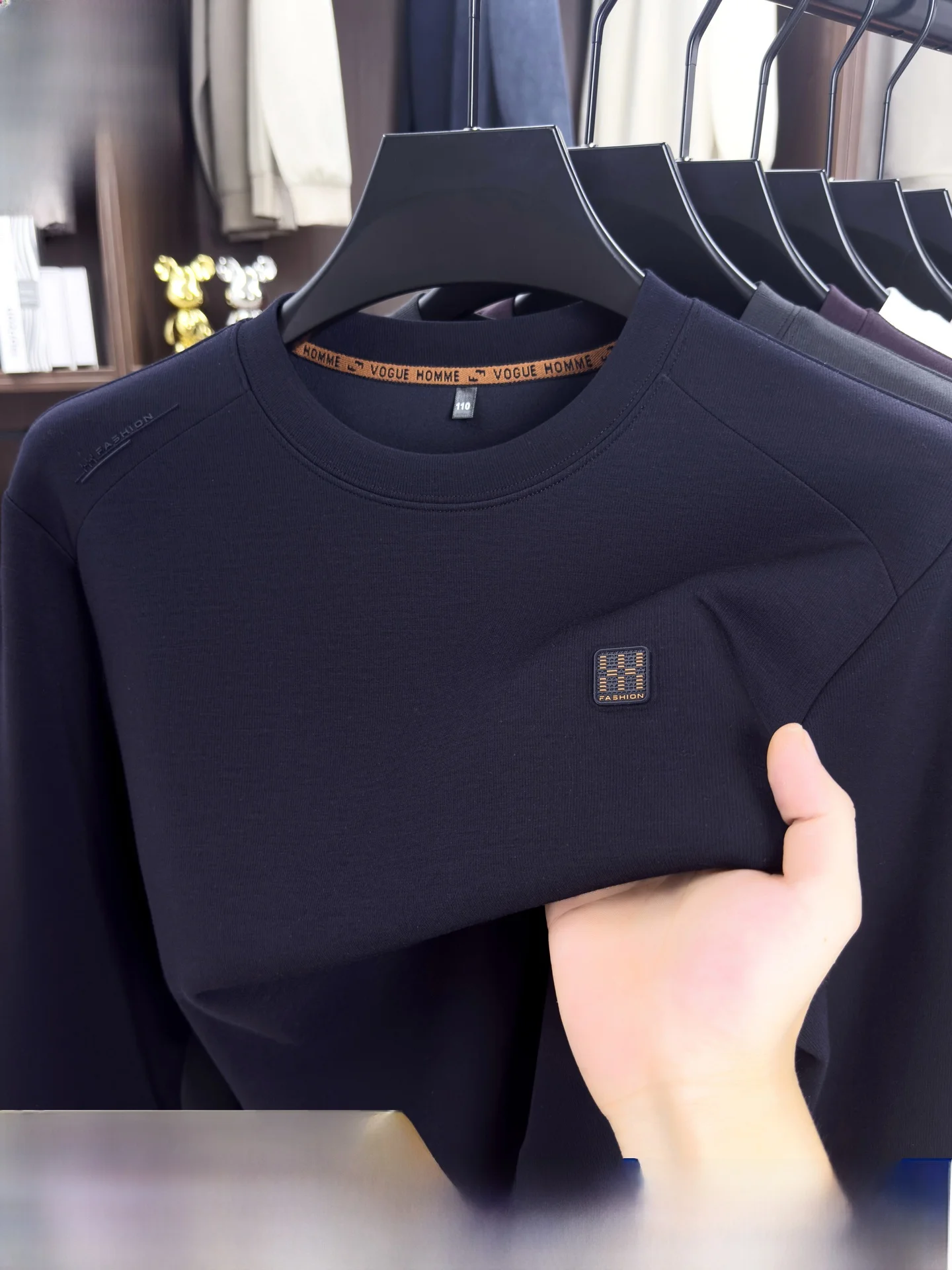 Camiseta de Manga Longa Solta com Gola Redonda para Homens de Meia-Idade, Estilo Casual de Negócios, Nova Coleção Primavera-O...