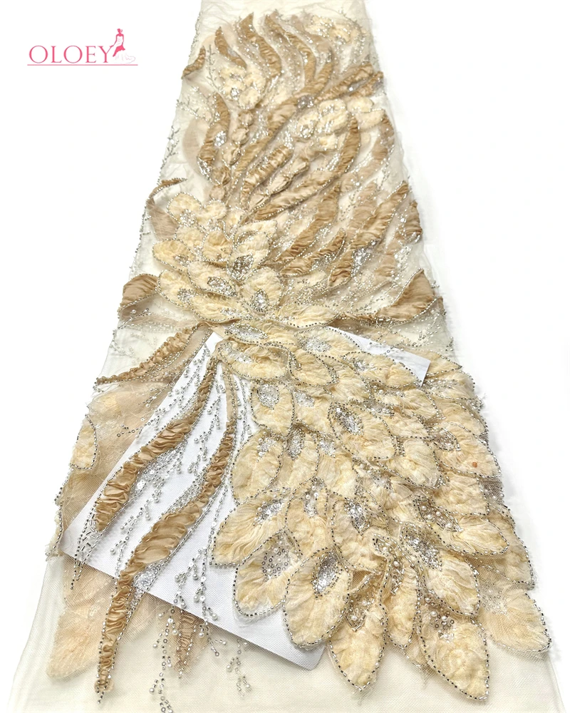 

OLOEY Latest African Sequins Lace Fabric 2026 High Quality Lace Embroidery Beaded Mesh Fabric For Women Wedding Party Dre
