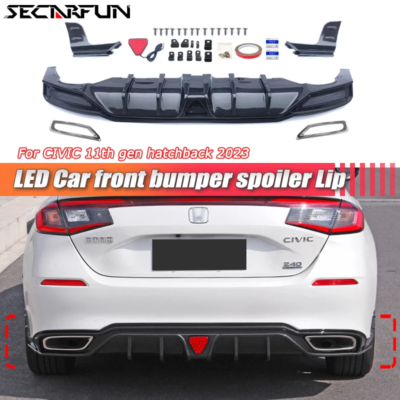 For Honda CIVIC 11th Gen Hatchback 2023 e HEV Car Rear Bumper Body Kits Carbon Chin Spoiler Diffuser Cover Lip CIVIC Accessories