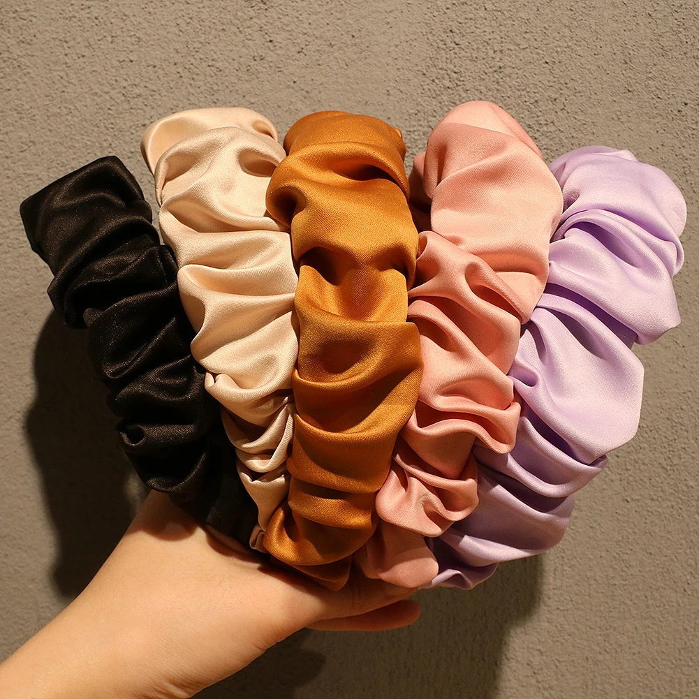 Hair Band New Silk Satin Pleated Headbands for Women Makeup Ruched Headband Fashion Solid Color Hair Hoop Hair Accessories Girls