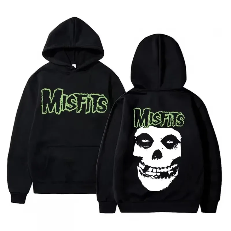 Rock Style Pullover,horror Punk Ill Fitting Skull Print Hooded SweatshirtMen's Gothic Retro Loose Wool Cotton Hooded Sweatshirt,