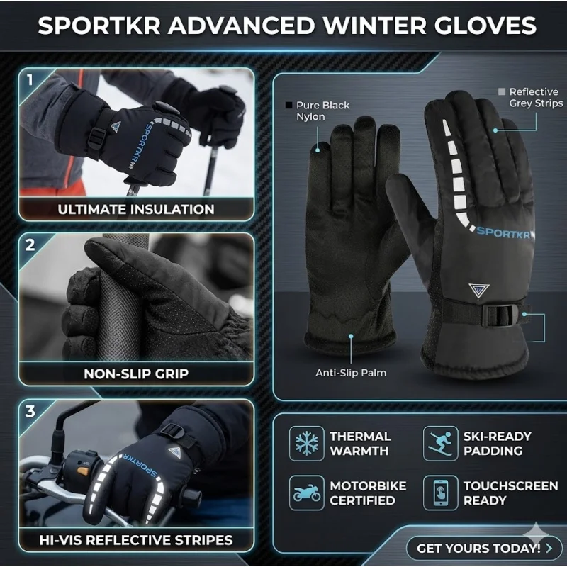 

Men Winter Thermal Fleece Gloves Ski Motorcycle Scooter Riding