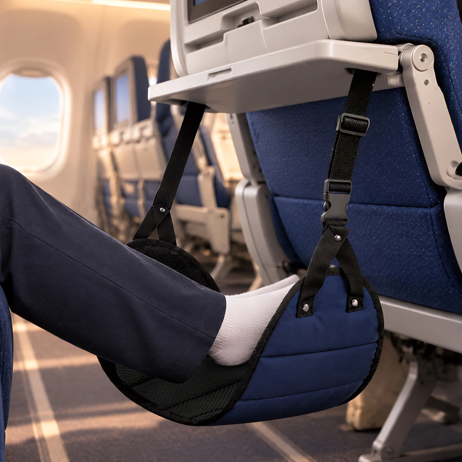 Airplane Footrest Adjustable Strap Portable Lightweight Hammock Leg Rest Travel Essentials Accessory Plane Travel Hammock Foot