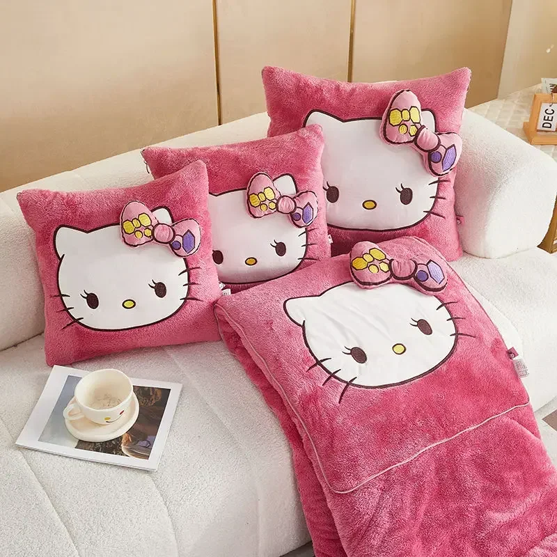 Cartoon Sanrio Hello kitty cute new nap comfortable and soft double-sided thickened warm arctic velvet sofa blanket pillow cover