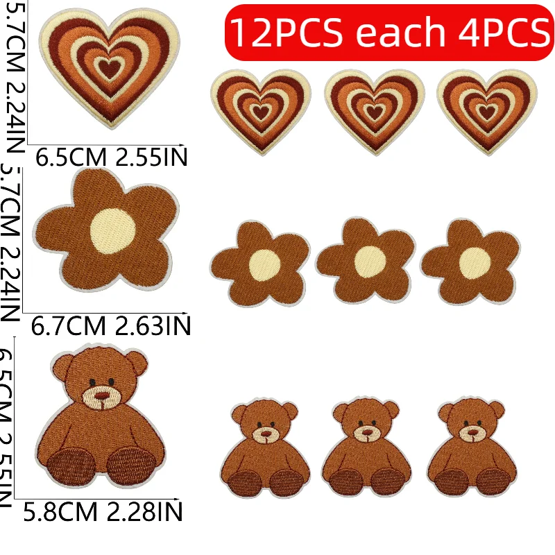 

10/12PCS Wholesale Set of Slow Life Bear Sticker Retro Embroidery Cloth Vase Patch Lots of Mushroom Patches Embroidery Ironing