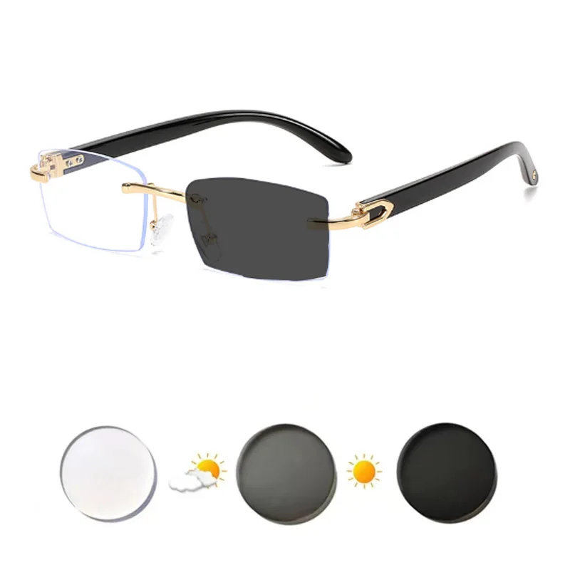 Small Square Women Photochromic Myopia Sunglasses Fashion Women Colorful Rimless Eyeglasses Shortsighted Glasses