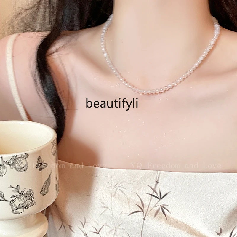 

Light Luxury High-Grade White Agate Beaded Necklace New Summer Niche Exquisite Clavicle Chain Neck Chain Accessories for Women