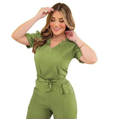 Imagen 2 del producto Uniformes quirúrgicos para mujer, conjuntos de Enfermería, pantalón superior, artículos, uniforme médico, bata clínica, salón de belleza, Spa, trajes de hospital