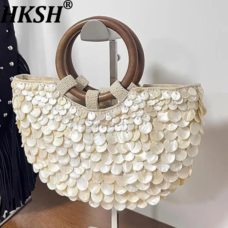 HKSH حقيبة نسائية صيفية جديدة مصنوعة يدويًا بتصميم متخصص طبيعي من الأكريليك عالي الشارع متعدد الاستخدامات حقيبة يد أنيقة على طراز مزاجه HK10238