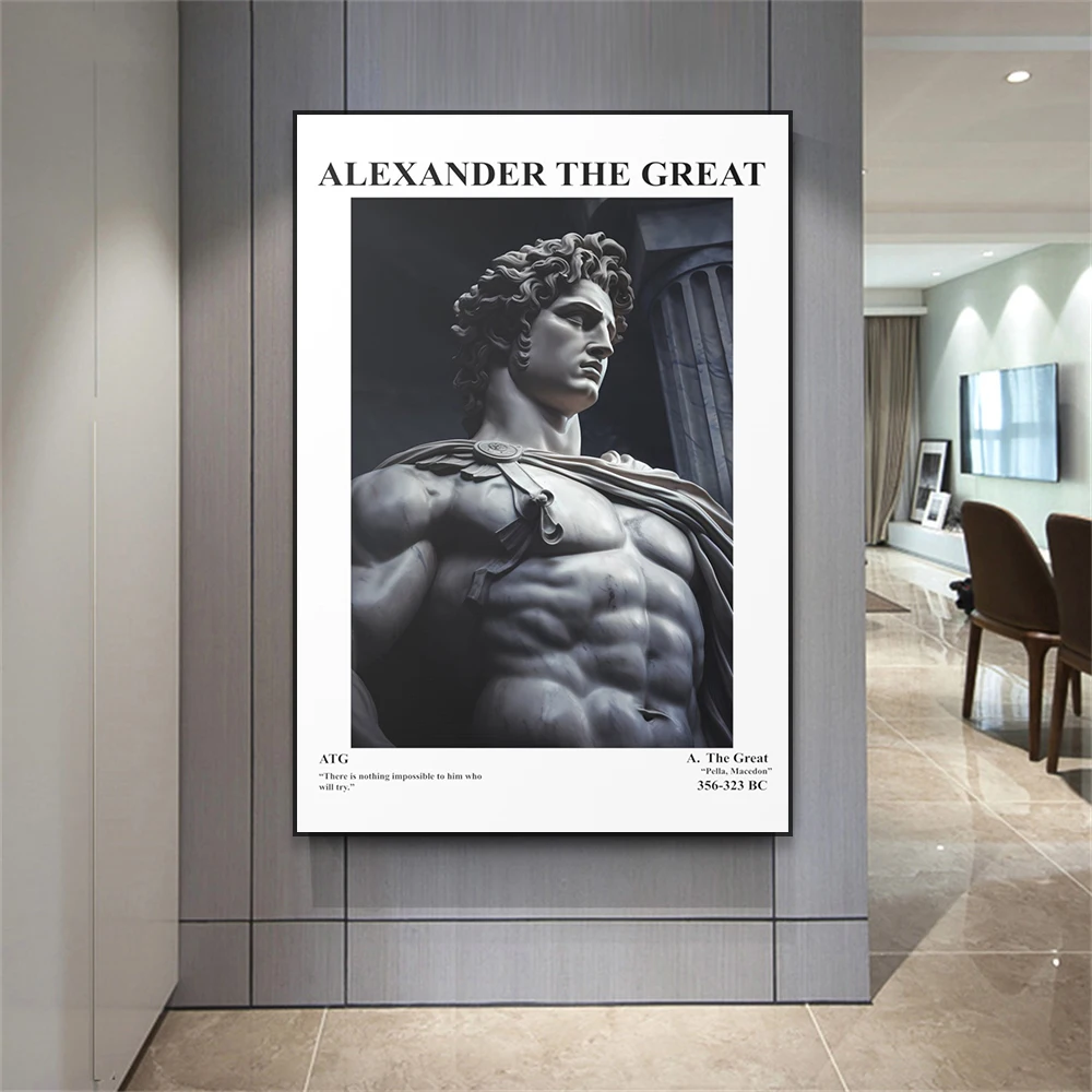 Modern Alexander the Great Marble Statue Poster Black and White Greek God Sculpture Art Canvas Painting Home Living Room Decor