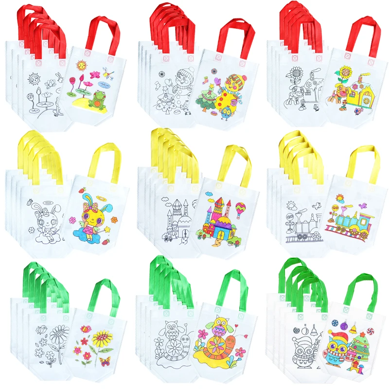 5pcs Children Handmade Graffiti Bag Handmade DIY Puzzle Toys Environment Protection Kids Painting Handbag Drawing Toys TMZ