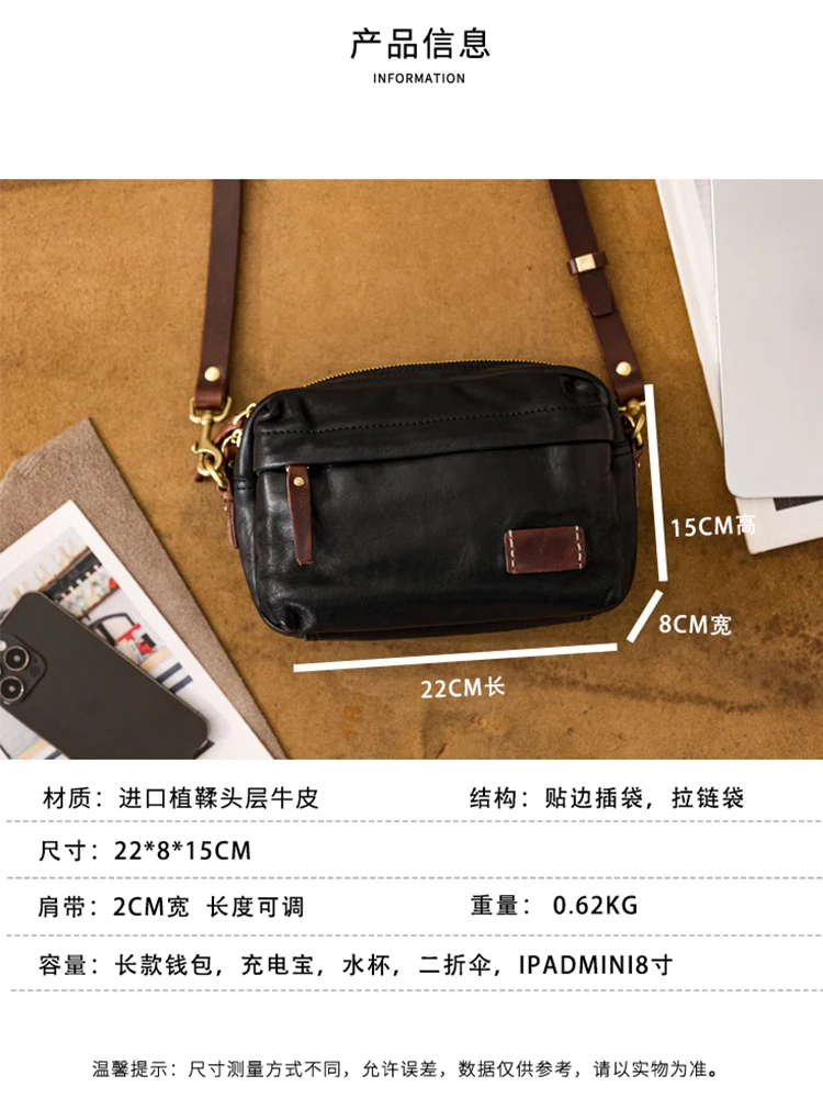 PNDME Vintage casual vegetable tanned cowhide men's shoulder bag weekend outdoor daily party genuine leather sport crossbody bag