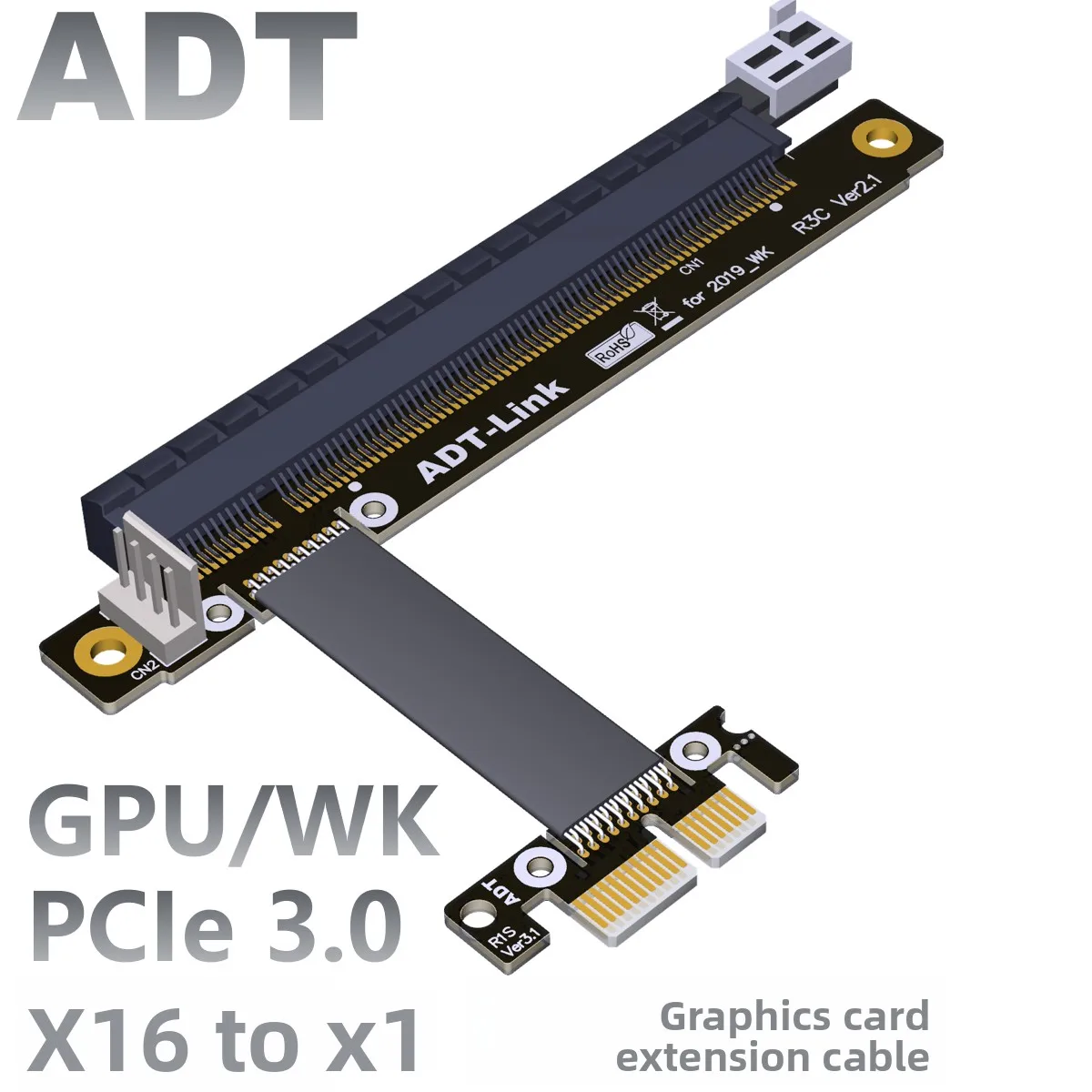 ADT‑Link PCIe 3.0 /4.0 X16 To X1 GPU Riser Cable Graphics Card Extension Cable with Power Supply for NVIDIA AMD GPU Mining