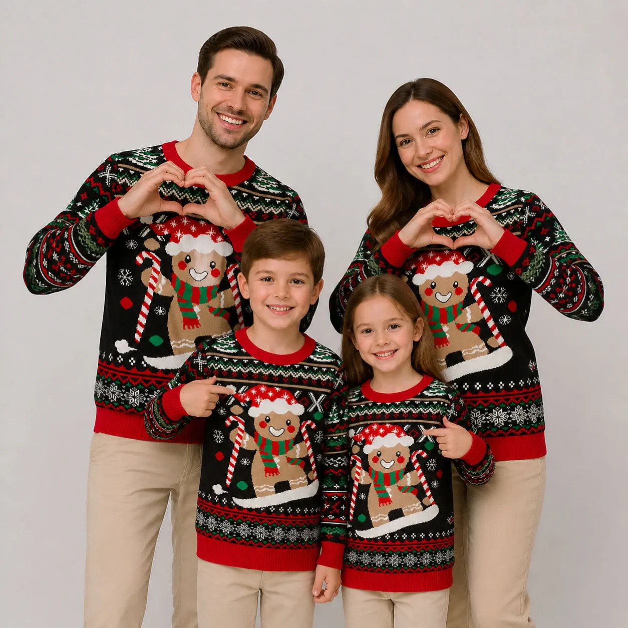 Family Matching Christmas Gingerbread Man Sweaters Green Knit Pullover Women's Long Sleeve Cozy Couple Holiday Party Outfit