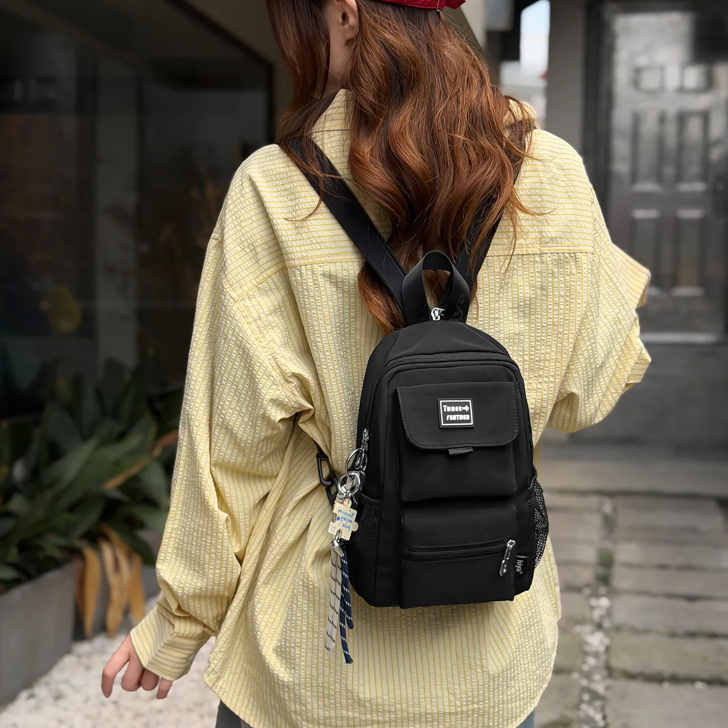Men's Lightweight Waterproof Nylon Sling Bag with Grid Pattern and Adjustable Strap Minimalist Crossbody Chest Pack for Work